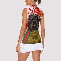 Hungary Women Sleeveless Polo Shirt with Puli Dog Illustration Design and Red Green Hexagon - Wonder Print Shop