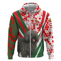Hungary Zip Hoodie with Puli Dog Illustration Design and Red Green Hexagon - Wonder Print Shop