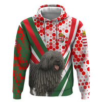 Hungary Zip Hoodie with Puli Dog Illustration Design and Red Green Hexagon - Wonder Print Shop
