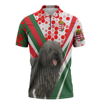 Hungary Zipper Polo Shirt with Puli Dog Illustration Design and Red Green Hexagon - Wonder Print Shop