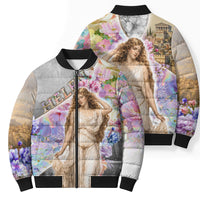 Helen Of Troy Bomber Puffer Jacket Ancient Greek Mythology Floral Goddess Portrait