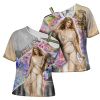 Helen Of Troy Cross Shoulder Shirt Ancient Greek Mythology Floral Goddess Portrait