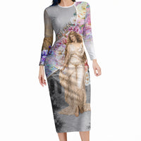 Helen Of Troy Long Sleeve Bodycon Dress Ancient Greek Mythology Floral Goddess Portrait
