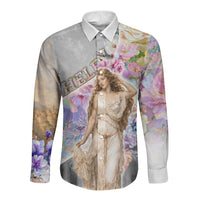 Helen Of Troy Long Sleeve Button Shirt Ancient Greek Mythology Floral Goddess Portrait