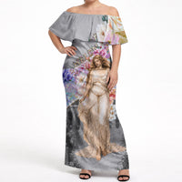 Helen Of Troy Off Shoulder Maxi Dress Ancient Greek Mythology Floral Goddess Portrait
