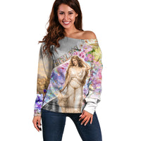 Helen Of Troy Off Shoulder Sweater Ancient Greek Mythology Floral Goddess Portrait