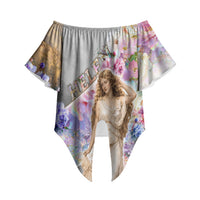 Helen Of Troy Off Shoulder Wrap Waist Top Ancient Greek Mythology Floral Goddess Portrait