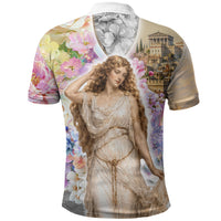 Helen Of Troy Polo Shirt Ancient Greek Mythology Floral Goddess Portrait