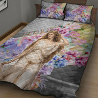 Helen Of Troy Quilt Bed Set Ancient Greek Mythology Floral Goddess Portrait
