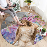 Helen Of Troy Round Carpet Ancient Greek Mythology Floral Goddess Portrait