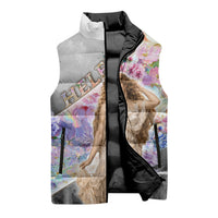 Helen Of Troy Sleeveless Puffer Jacket Ancient Greek Mythology Floral Goddess Portrait