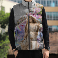 Helen Of Troy Sleeveless Puffer Jacket Ancient Greek Mythology Floral Goddess Portrait