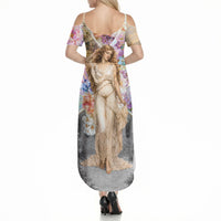 Helen Of Troy Summer Maxi Dress Ancient Greek Mythology Floral Goddess Portrait
