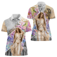 Helen Of Troy Women Polo Shirt Ancient Greek Mythology Floral Goddess Portrait
