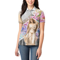 Helen Of Troy Women Polo Shirt Ancient Greek Mythology Floral Goddess Portrait