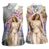 Helen Of Troy Women Sleeveless Polo Shirt Ancient Greek Mythology Floral Goddess Portrait