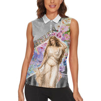 Helen Of Troy Women Sleeveless Polo Shirt Ancient Greek Mythology Floral Goddess Portrait