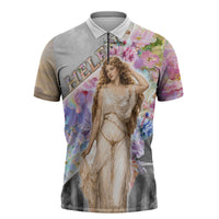 Helen Of Troy Zipper Polo Shirt Ancient Greek Mythology Floral Goddess Portrait