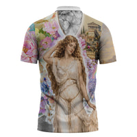 Helen Of Troy Zipper Polo Shirt Ancient Greek Mythology Floral Goddess Portrait