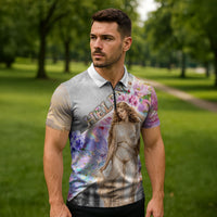 Helen Of Troy Zipper Polo Shirt Ancient Greek Mythology Floral Goddess Portrait