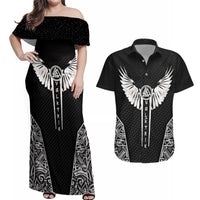 Viking Warrior Couples Matching Off Shoulder Maxi Dress and Hawaiian Shirt Valkyrie - Warrior Of Asgard - Wonder Print Shop
