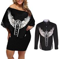 Viking Warrior Couples Matching Off Shoulder Short Dress and Long Sleeve Button Shirts Valkyrie - Warrior Of Asgard - Wonder Print Shop