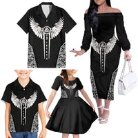 Viking Warrior Family Matching Off Shoulder Long Sleeve Dress and Hawaiian Shirt Valkyrie - Warrior Of Asgard - Wonder Print Shop