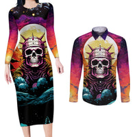Skull Space Couples Matching Long Sleeve Bodycon Dress and Long Sleeve Button Shirts I'll Put You In The Trunk - Wonder Print Shop
