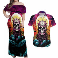 Skull Space Couples Matching Off Shoulder Maxi Dress and Hawaiian Shirt I'll Put You In The Trunk - Wonder Print Shop