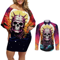Skull Space Couples Matching Off Shoulder Short Dress and Long Sleeve Button Shirts I'll Put You In The Trunk - Wonder Print Shop