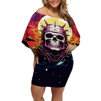 Skull Space Off Shoulder Short Dress I'll Put You In The Trunk - Wonder Print Shop