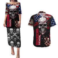 Skull Couples Matching Puletasi Dress and Hawaiian Shirt American Demon - Wonder Print Shop
