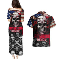 Skull Couples Matching Puletasi Dress and Hawaiian Shirt American Demon - Wonder Print Shop