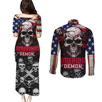 Skull Couples Matching Puletasi Dress and Long Sleeve Button Shirts American Demon - Wonder Print Shop