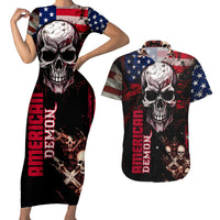 Skull Couples Matching Short Sleeve Bodycon Dress and Hawaiian Shirt American Demon - Wonder Print Shop