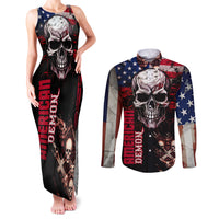 Skull Couples Matching Tank Maxi Dress and Long Sleeve Button Shirts American Demon - Wonder Print Shop