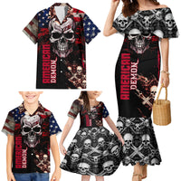 Skull Family Matching Mermaid Dress and Hawaiian Shirt American Demon - Wonder Print Shop