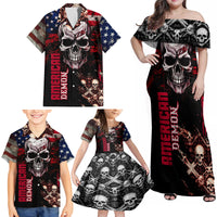 Skull Family Matching Off Shoulder Maxi Dress and Hawaiian Shirt American Demon - Wonder Print Shop