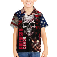 Skull Family Matching Off Shoulder Short Dress and Hawaiian Shirt American Demon - Wonder Print Shop