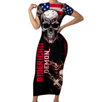 Skull Family Matching Short Sleeve Bodycon Dress and Hawaiian Shirt American Demon - Wonder Print Shop