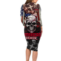 Skull Long Sleeve Bodycon Dress American Demon - Wonder Print Shop