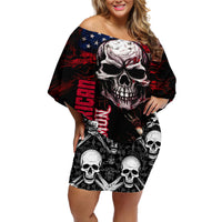 Skull Off Shoulder Short Dress American Demon - Wonder Print Shop