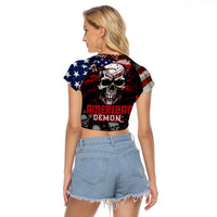 Skull Raglan Cropped T Shirt American Demon - Wonder Print Shop