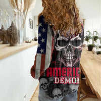 Skull Women Casual Shirt American Demon - Wonder Print Shop