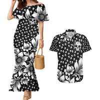 Skull Couples Matching Mermaid Dress and Hawaiian Shirt Cute Skull Fun and Floral - Wonder Print Shop