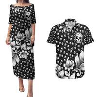 Skull Couples Matching Puletasi Dress and Hawaiian Shirt Cute Skull Fun and Floral - Wonder Print Shop