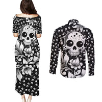 Skull Couples Matching Puletasi Dress and Long Sleeve Button Shirts Cute Skull Fun and Floral - Wonder Print Shop