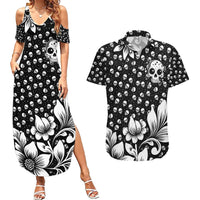 Skull Couples Matching Summer Maxi Dress and Hawaiian Shirt Cute Skull Fun and Floral - Wonder Print Shop
