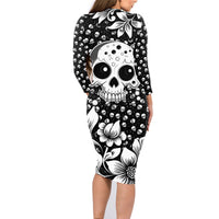 Skull Family Matching Long Sleeve Bodycon Dress and Hawaiian Shirt Cute Skull Fun and Floral - Wonder Print Shop