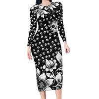 Skull Long Sleeve Bodycon Dress Cute Skull Fun and Floral - Wonder Print Shop